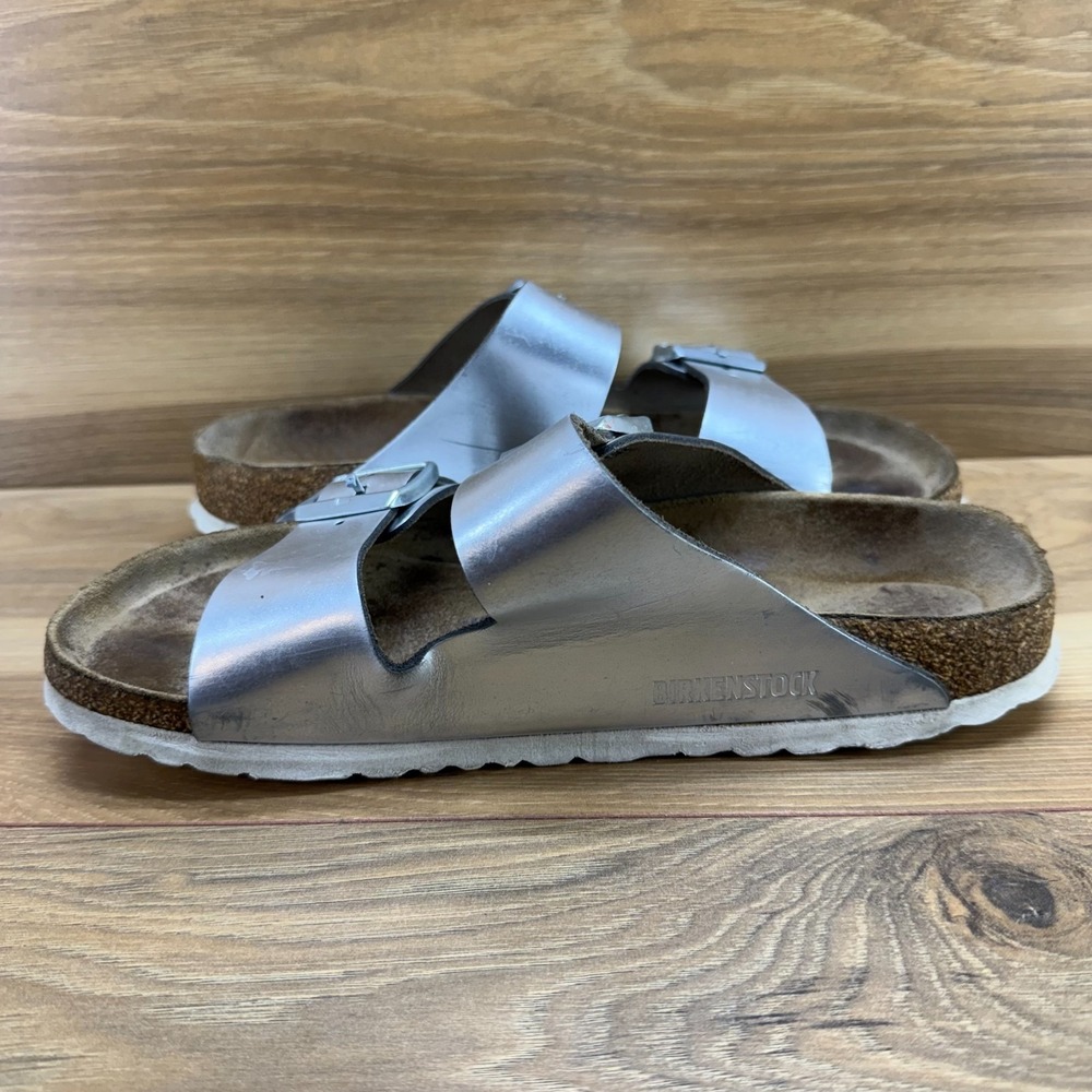 Birkenstock Arizona Soft Footbed Sandals Womens 8 N EU 39 Silver Leather Travel - Picture 6 of 10